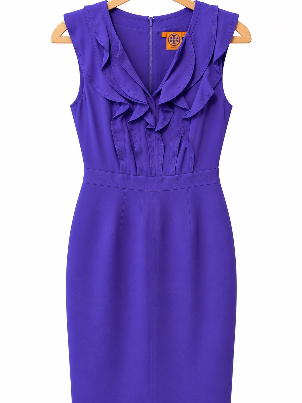 Tory Burch Purple Ruffle V-Neck Sheath Dress